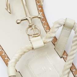 Pre Owned Dior Cream Patent and Leather Ankle Wrap Sandals Size 37