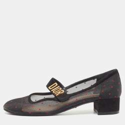 Pre Owned Dior Black Mesh And Suede Trim Baby-D Mary Jane Pumps Size 37