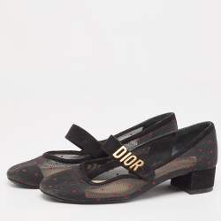 Pre Owned Dior Black Mesh And Suede Trim Baby-D Mary Jane Pumps Size 37