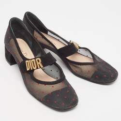 Pre Owned Dior Black Mesh And Suede Trim Baby-D Mary Jane Pumps Size 37