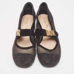 Pre Owned Dior Black Mesh And Suede Trim Baby-D Mary Jane Pumps Size 37