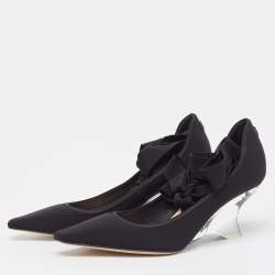 Pre Owned Dior Black Neoprene Lucite Etoile Wedge Pumps Size 37.5