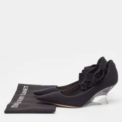 Pre Owned Dior Black Neoprene Lucite Etoile Wedge Pumps Size 37.5