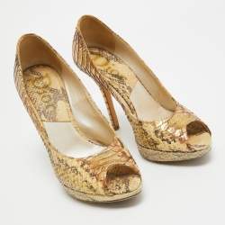 Dior Gold Embossed Python Miss Dior Pumps Size 37