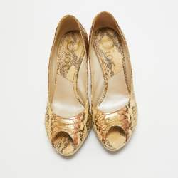 Dior Gold Embossed Python Miss Dior Pumps Size 37