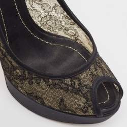 Pre Owned Dior Black Lace and Satin Peep Toe Platform Pumps Size 37.5