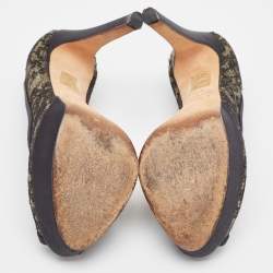 Pre Owned Dior Black Lace and Satin Peep Toe Platform Pumps Size 37.5