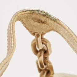 Dior Gold Leather Rose Chain Ankle Strap Platform Sandals Size 37.5