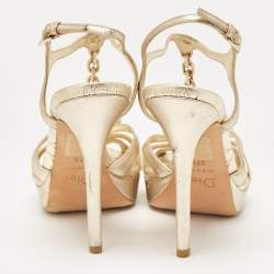 Dior Gold Leather Rose Chain Ankle Strap Platform Sandals Size 37.5