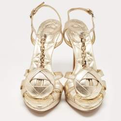 Dior Gold Leather Rose Chain Ankle Strap Platform Sandals Size 37.5