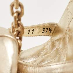 Dior Gold Leather Rose Chain Ankle Strap Platform Sandals Size 37.5