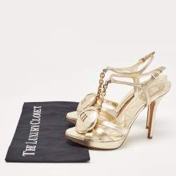 Dior Gold Leather Rose Chain Ankle Strap Platform Sandals Size 37.5