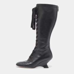 Dior Black Leather Naughtily-D Wedge Boots Size 39