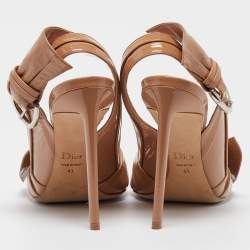 Pre Owned Dior Beige Patent Leather Slingback Sandals Size 41