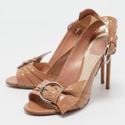 Pre Owned Dior Beige Patent Leather Slingback Sandals Size 41