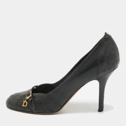 Dior Navy Blue Leather Buckle Round Toe Pumps Size 38.5