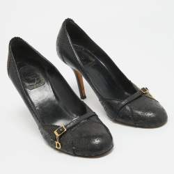 Dior Navy Blue Leather Buckle Round Toe Pumps Size 38.5