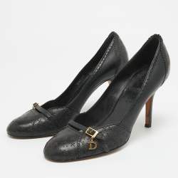 Dior Navy Blue Leather Buckle Round Toe Pumps Size 38.5