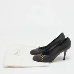 Dior Navy Blue Leather Buckle Round Toe Pumps Size 38.5