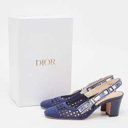 Dior Blue/White Mesh D-Moi Slingback Pumps Size 38.5
