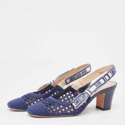 Dior Blue/White Mesh D-Moi Slingback Pumps Size 38.5