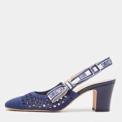 Dior Blue/White Mesh D-Moi Slingback Pumps Size 38.5