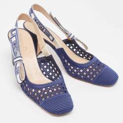 Dior Blue/White Mesh D-Moi Slingback Pumps Size 38.5