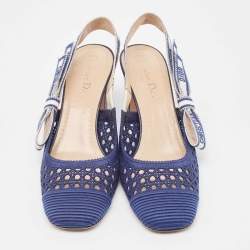 Dior Blue/White Mesh D-Moi Slingback Pumps Size 38.5