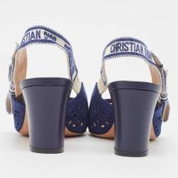 Dior Blue/White Mesh D-Moi Slingback Pumps Size 38.5