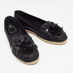 Dior Black Canvas Crystal Embellished Slip On Espadrille Flats Size 42 