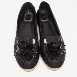Dior Black Canvas Crystal Embellished Slip On Espadrille Flats Size 42 