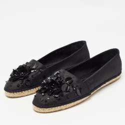 Dior Black Canvas Crystal Embellished Slip On Espadrille Flats Size 42 