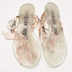 مملوكة مسبقًا Dior Multicolor Printed Fabric and Rubber Ankle Wrap Flats Size 38