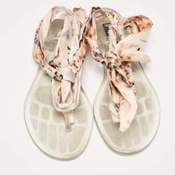 مملوكة مسبقًا Dior Multicolor Printed Fabric and Rubber Ankle Wrap Flats Size 38