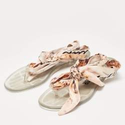 مملوكة مسبقًا Dior Multicolor Printed Fabric and Rubber Ankle Wrap Flats Size 38