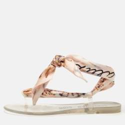 مملوكة مسبقًا Dior Multicolor Printed Fabric and Rubber Ankle Wrap Flats Size 38