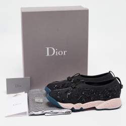 Pre Owned Dior Black/Pink Nylon Fusion Embellished Sneakers Size 36.5