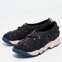 Pre Owned Dior Black/Pink Nylon Fusion Embellished Sneakers Size 36.5