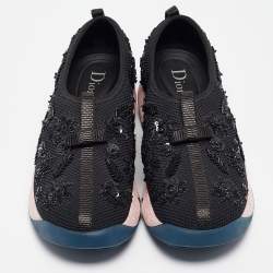 Pre Owned Dior Black/Pink Nylon Fusion Embellished Sneakers Size 36.5