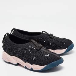 Pre Owned Dior Black/Pink Nylon Fusion Embellished Sneakers Size 36.5