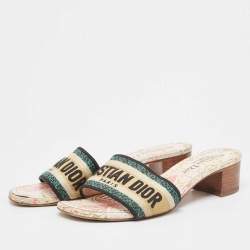 Dior Multicolor Logo Embroidered Canvas Dway Slide Sandals Size 37