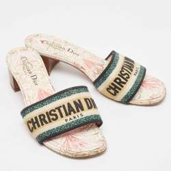 Dior Multicolor Logo Embroidered Canvas Dway Slide Sandals Size 37