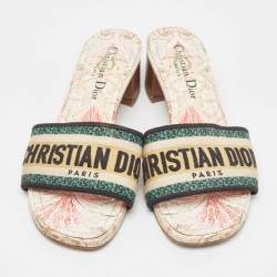 Dior Multicolor Logo Embroidered Canvas Dway Slide Sandals Size 37