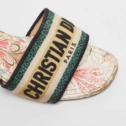 Dior Multicolor Logo Embroidered Canvas Dway Slide Sandals Size 37