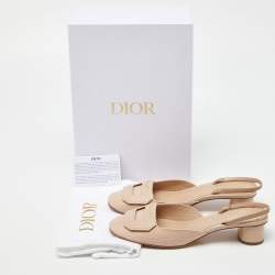 Dior Beige Patent Leather Day Block Heel Slingback Sandals Size 37