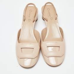 Dior Beige Patent Leather Day Block Heel Slingback Sandals Size 37