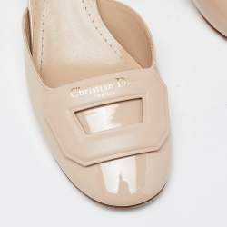 Dior Beige Patent Leather Day Block Heel Slingback Sandals Size 37