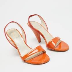 Pre Owned Dior Orange Suede and Patent Slingback Sandals Size 37
