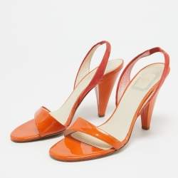Pre Owned Dior Orange Suede and Patent Slingback Sandals Size 37