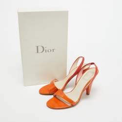 Pre Owned Dior Orange Suede and Patent Slingback Sandals Size 37